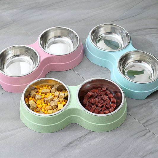 Stainless Steel Double Pet Bowls - Dog Food Water Feeder